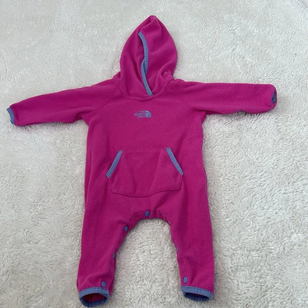North Face Girls Glacier One-Piece Pink Fleece 0-3M Cozy Girly Preppy Casual
